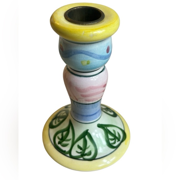 World Bazaar Candle Sticks Ceramic 5” Colorful Leaves Whimsical Spring Summer - Picture 8 of 9